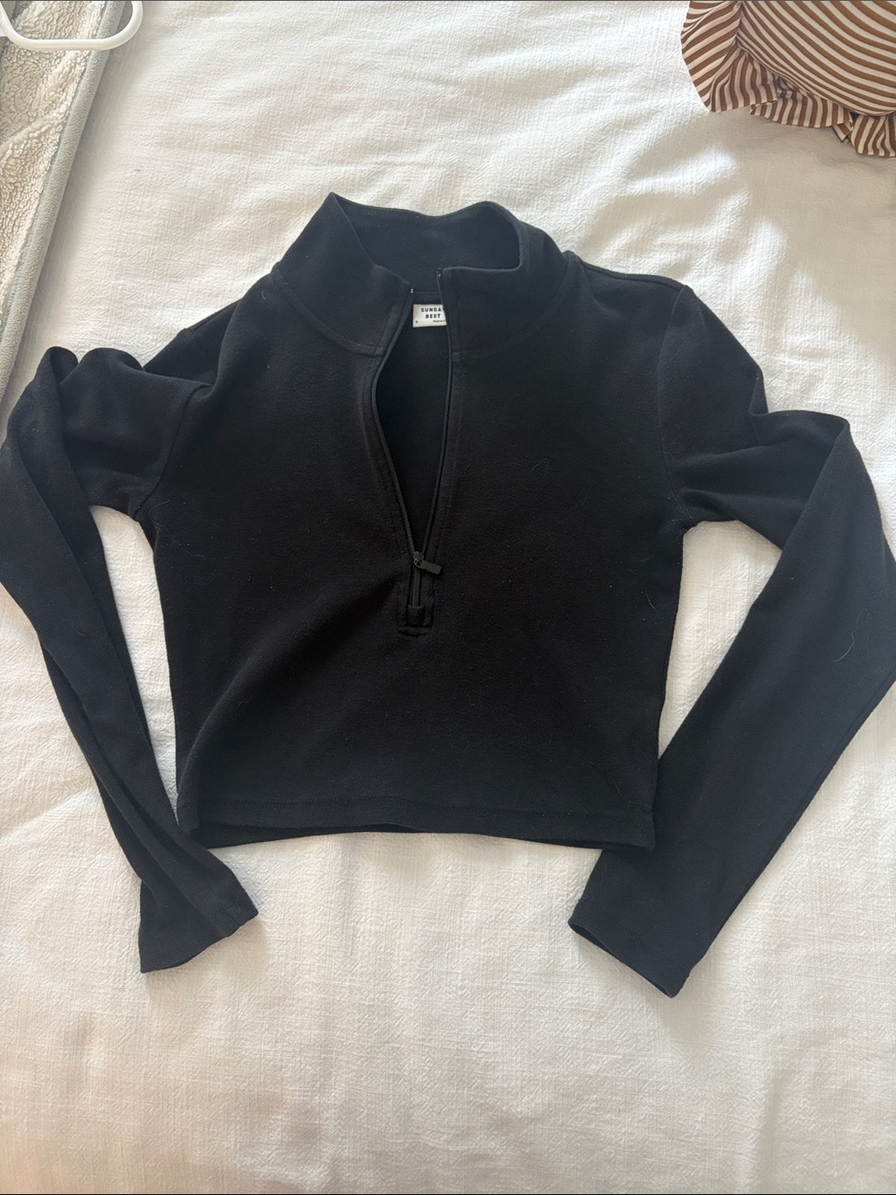 Sunday Best Black Quarter-Zip Cropped Fleece Pullover